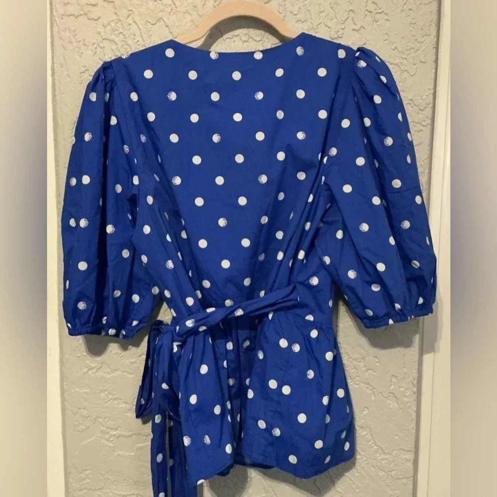 Lilly Pulitzer Blue and White Polka Kara Cotton Wrap Top (NWT)